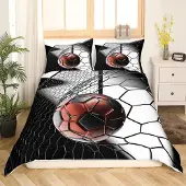 Loussiesd Bettwäscheset 155x220cm Fußball-Druck Mikrofaser Weiß Schwarz mit 1 Kissenbezug 80x80cm