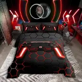 Homewish Bettwäsche-Set 135x200 cm Gaming Controller Geometrisch Mikrofaser 2-teilig