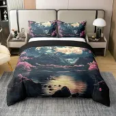 Homewish Bettwäsche Set 220x240cm Kirschblüte 100% Baumwolle Rosa Schwarz 2 Kissenbezüge 80x80cm