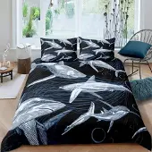 Loussiesd Bettwäsche Set Kinder Jungen Hai Motiv 135x200cm Blau Mikrofaser