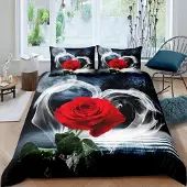 Loussiesd Bettwäsche Set 2-teilig 135x200cm Rot Rose Blumen Design Mikrofaser Atmungsaktiv