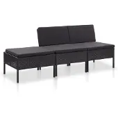 Selius Loungeset – 3-teiliges Gartenmöbel-Set aus Polyrattan – Wetterbeständige Gartenbank mit Kissen