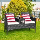 Selius Gartenbank – 2-sitzige Bank – Balkonbank – Gartenmöbel – Rattanbank – Inklusive Kissen