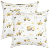 Loussiesd Kissenbezüge 40x40cm 2er Set Gelber Bagger LKW Fahrzeug Design Mehrfarbig Polyester