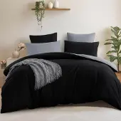 Aisbo Wendebettwäsche 3-teilig 220x240cm Schwarz Grau mit Kissenbezug 65x65cm