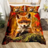 Loussiesd Bettwäsche-Set mit Fuchs-Motiv 200x200cm Kinder 3D-Druck Mikrofaser mit Reißverschluss Mehrfarbig