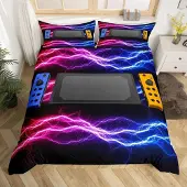 Homewish Bettwäsche Set 220x240 cm Gaming Controller 3-teilig Mikrofaser Rot Blau