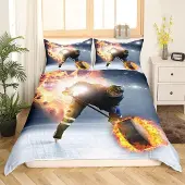 Homewish Bettbezug Eishockey Sport Fans 220x240 cm Mikrofaser Gold Flame