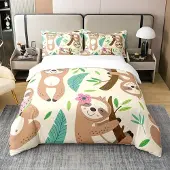 Loussiesd Bettwäsche-Set 155x220cm 100% Baumwolle Mehrfarbig mit Tiermotiv und Palmenblatt-Design
