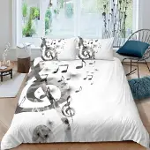 Homewish Bettwäsche-Set 220x240 cm mit Musiknoten & Schmetterlingen Grau Weiß 3-teilig Mikrofaser