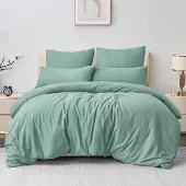 Aisbo Bettwäsche-Set 200x200cm 3-teilig Salbeigrün Mikrofaser mit Reißverschluss und Bettdeckenbefestigung