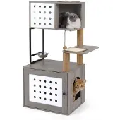 FANTASK mehrstöckiger Kratzbaum, Katzenschrank Holz mit mit Futterstation, Sisal