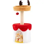 FANTASK 80cm hoch Kratzbaum, Kletterbaum im Weihnachtsstil mit Sisalstämmen, Bal