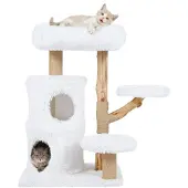 FANTASK Holz-Katzenkratzbaum 93 cm, 2-stöckige Katzenhöhle mit Plüsch-Plattforme