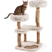 FANTASK Holz-Katzenkratzbaum 101 cm, Massivholz & Jute Kratzpfosten, Kratzmatte,