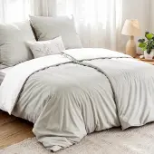 Aisbo Bettwäsche-Set 135x200 cm 4-teilig Beige/Weiß Mikrofaser Wendebettwäsche mit Reißverschluss