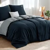 Aisbo Bettwäsche-Set 135x200 cm 4-teilig Blau/Grau Wendebettwäsche Mikrofaser mit Reißverschluss