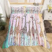 Loussiesd Bettwäsche-Set 3D Giraffen-Motiv 155x220cm 2-teilig Mikrofaser Mehrfarbig