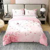 Homewish Bettwäsche Set 135x200 cm 100% Baumwolle Kirschblüten Japanischer Stil Rosa Weiß