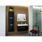 Furnitech Luna I 80 Badezimmer Bademöbel Badeschränke Spiegel Set (LED blau, schwarz)