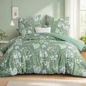 Aisbo Bettwäsche-Set 200x200 cm 3-teilig Mikrofaser Blumenmuster Grün mit Reißverschluss