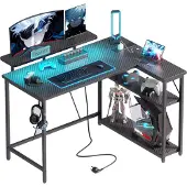 Dripio Gaming-Schreibtisch L-Form, RGB-LED, Steckdosen, 120x80 cm, schwarz