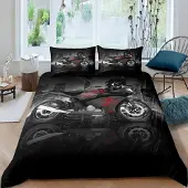 Loussiesd Bettwäsche-Set 155x220cm Motorrad Design Schwarz Rot Kinder Jungen Teenager Microfaser