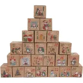 Dahi Adventskalender zum Befüllen – 24 Adventskalenderboxen – Schöne Geschenktüten – Weihnachtsboxen mit Motiven (beige-E)