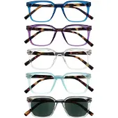 Opulize KOI Lesebrille & Sonnenleser 5er Pack - Rechteckiges Gestell - Schwarz-V