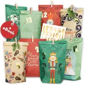 OCreon Adventskalender zum Befüllen – Papier-Adventsbeutel mit Holzverschlüssen – DIY-Weihnachtsadventskalender, den Sie selbst gestalten können