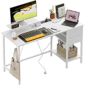 Dripio Schreibtisch mit Steckdosen, 2 Schubladen, Monitorständer, 120x50 cm, Weiß
