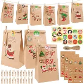 Generisch Adventskalender zum Befüllen - Adventskalender 2024, zum Selbstbefüllen - DIY-Adventskalender aus Kraftpapier mit kleinen Beuteln