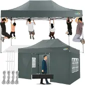 COBIZI Faltpavillon 3x4,5m Grau Wasserdicht mit 4 Seitenwänden Sonnenschutz Partyzelt
