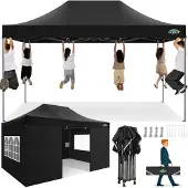 COBIZI Faltpavillon 3x4,5m wasserdicht UV-Schutz 4 Seitenteile Schwarz höhenverstellbar stabil