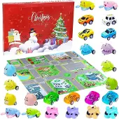 Generisch Adventskalender – 24 Miniaturautos – Rückziehautos – Spielzeugautos – Adventskalender für Weihnachten – Spielzeugauto – Miniaturauto – Weihnachtsgeschenk