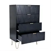UEV Kommode mit 4 Schubladen 60 x 34 x 91 cm Schwarz