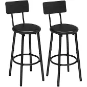 HOOBRO Barhocker 2er-Set mit Rückenlehne, Kunstleder, Fußstütze, Schwarz, 33x33x93 cm