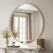 Koonmi Runder Wandspiegel 120 cm, tiefer Metallrahmen, Silber, gebürstet