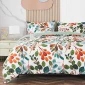 Jemiipee Bettwäsche-Set Mikrofaser 200x200 cm Mehrfarbig mit Frühling Äste & Blätter Muster
