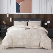 Jemiipee Bettwäsche-Set Tropische Palmblätter 2x 135x200 cm + 2x 80x80 cm Mikrofaser Beige
