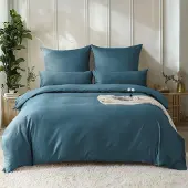 SOULFUL Bettwäsche-Set 135x200 cm Baumwolle Satin Pfauenblau 4-teilig
