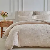 GETIYA Bettwäsche-Set 4-teilig Beige Mikrofaser 135x200cm mit Schleifenmuster