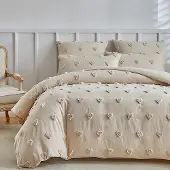 GETIYA Bettwäsche-Set 135x200cm mit Kissenbezug 40x80cm, Herzmuster, Beige, Mikrofaser, Getuftet