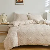 GETIYA Bettwäsche-Set 200x200cm Beige Karo Mikrofaser 2 Kissenbezüge 80x80cm