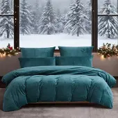 YASMENG Winter Bettwäsche Set 220x240 cm Petrol 3-teilig Plüsch-Mikrofaser mit Reißverschluss