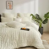 YASMENG Seersucker Bettwäsche 200x200 cm Beige Kariert 3-teilig Mikrofaser mit Reißverschluss
