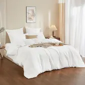 YASMENG Bettwäsche-Set 155x220 cm Weiß 100% Baumwolle Muslin 3-teilig mit Reißverschluss