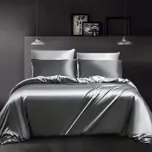 YASMENG Satin Bettwäsche 200x220 cm Dunkelgrau Hellgrau Wendebettwäsche 3-teilig mit Reißverschluss