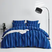 YASMENG Bettwäsche Set 220x240 cm Dunkelblau Gestreift Baumwolle 3-teilig mit Reißverschluss