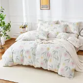 YASMENG Bettwäsche 155x220 cm 3-teilig Baumwolle Rosa Gelb Blumenmuster mit Reißverschluss